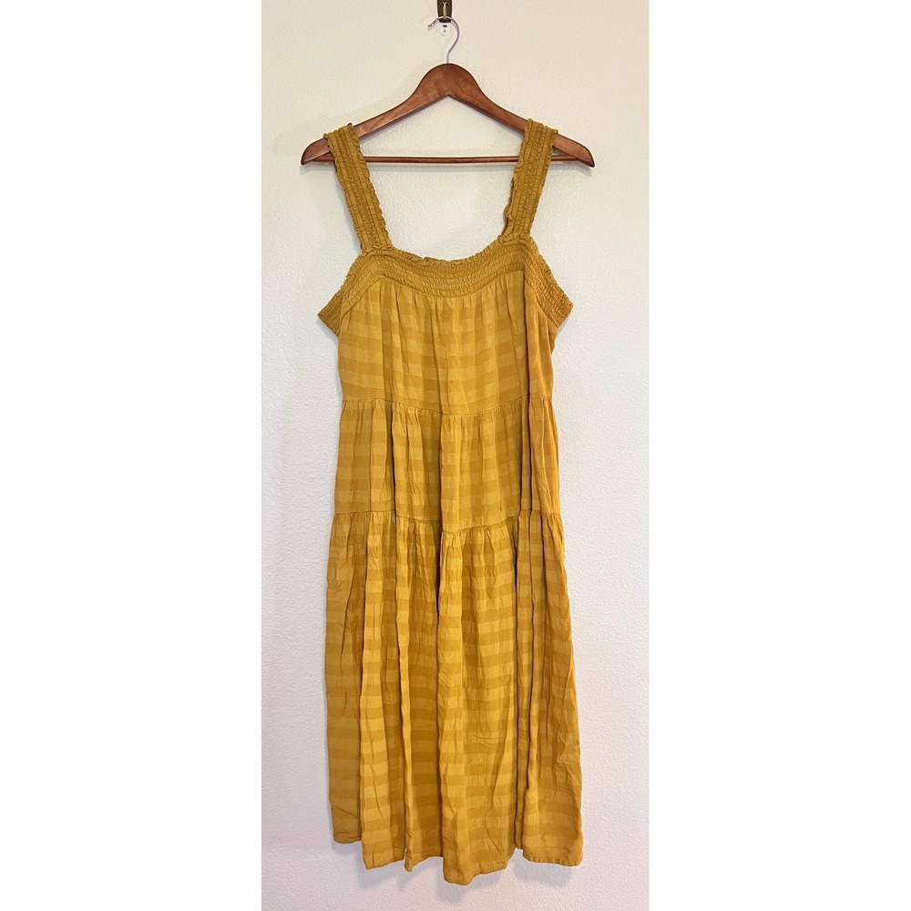 Old Navy Yellow Textured Stripe Smocked Midi Sundress L